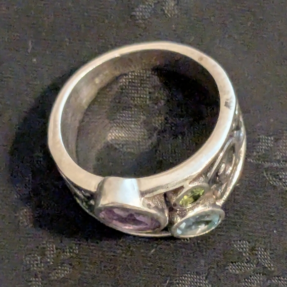 Sterling Silver Ring Amethyst Blue Topaz Peridot Scroll Design Size 6 - New - Picture 7 of 10